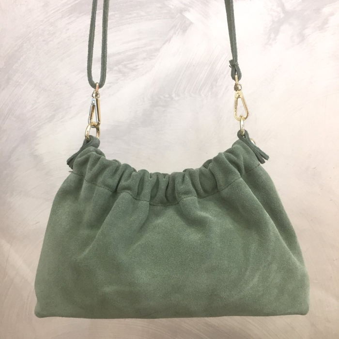 Sac à bandoulière cuir véritable daim haut froncé 0924514 vert aqua