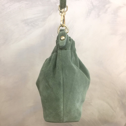 Sac à bandoulière cuir véritable daim haut froncé 0924514 vert aqua