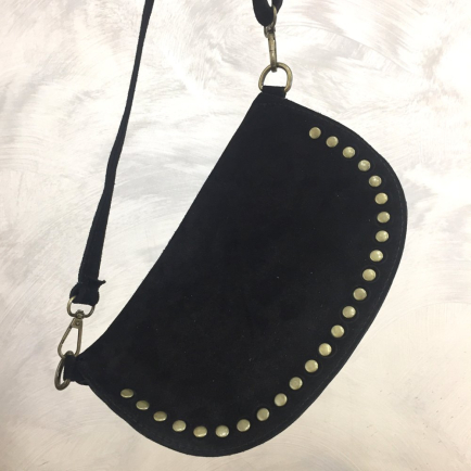 Sac banane cuir véritable daim clous 0924517 noir