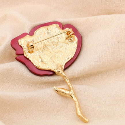 Broche épingle vintage fleur résine marbrée 0524502 rouge