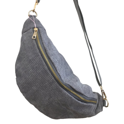 Sac banane façon velours côtelé ou léopard poche arrière extérieure zippée 0923023 gris clair