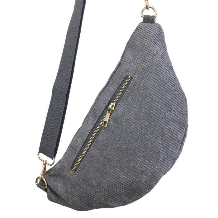 Sac banane façon velours côtelé ou léopard poche arrière extérieure zippée 0923023 gris clair