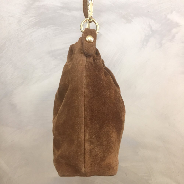 Sac à bandoulière cuir véritable daim haut froncé 0924514 camel