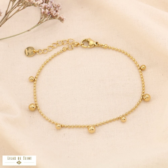 Bracelet acier inoxydable billes 0224503 doré