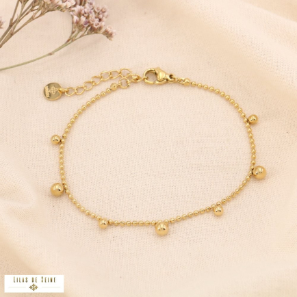 Bracelet acier inoxydable billes 0224503 doré