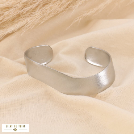 Bracelet manchette jonc ondulé mate acier inoxydable 0224513 argenté