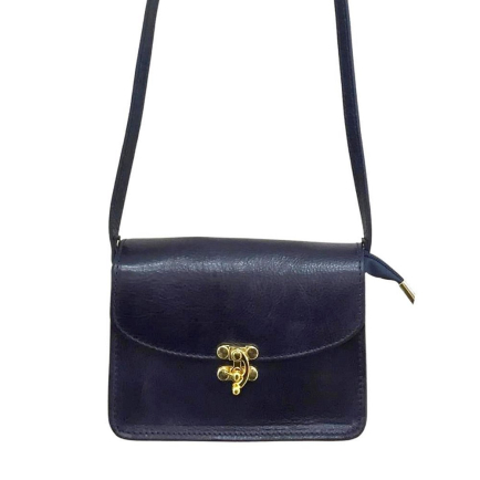 Sac à bandoulière rigide box fermoir pivotant CUIR VERITABLE 0922547 bleu marine