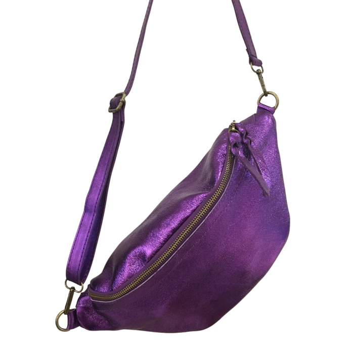 Sac banane cuir véritable irisé 0923002 violet