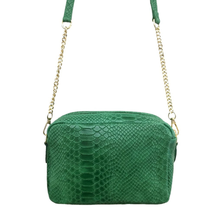 Sac à bandoulière box chaîne cuir véritable souple façon serpent femme 0923004 vert