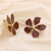 Boucles d'oreilles acier inoxydable fleur 5 pétales émail 0324583 marron foncé