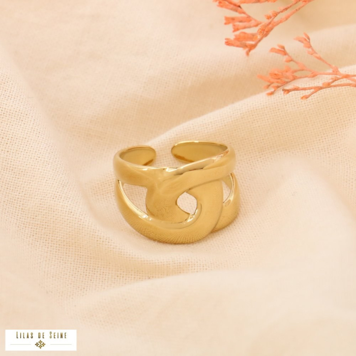 Bague ouverte sculpturale courbes entrelacées acier inoxydable 0424527 doré