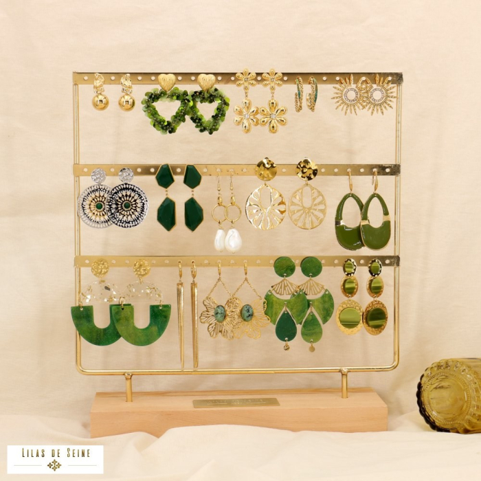 Ensemble de 15 paires de boucles d'oreilles acier inoxydable 0324584 vert