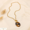 Collier acier inoxydable résine grain de café fermoir à barre 0124554 marron
