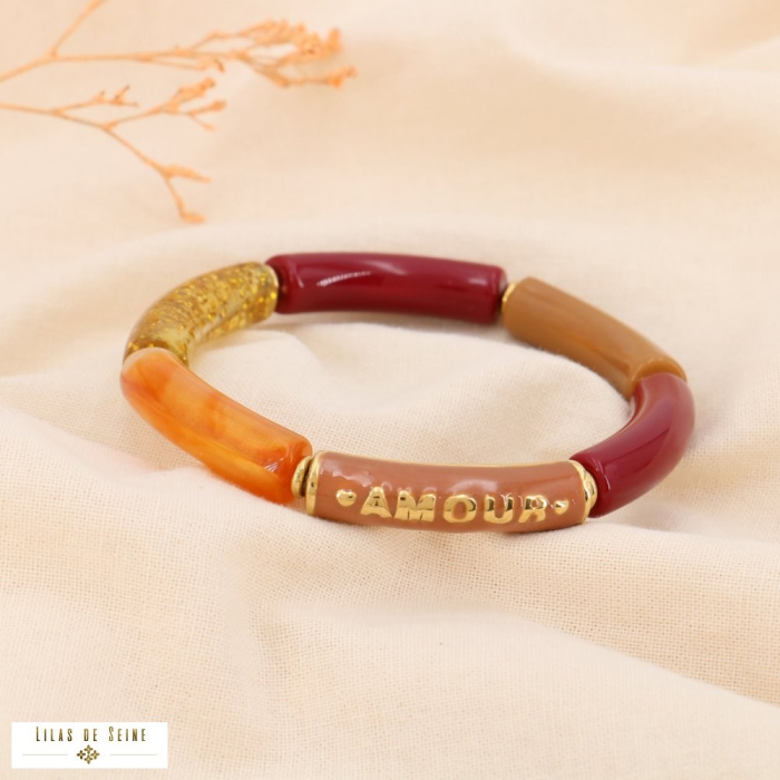 Bracelet élastique AMOUR acier inox tube acétate marbré coloré 0224543 blanc