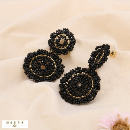 Boucles d'oreilles acier inoxydable broderie cristal corail 0324544 noir