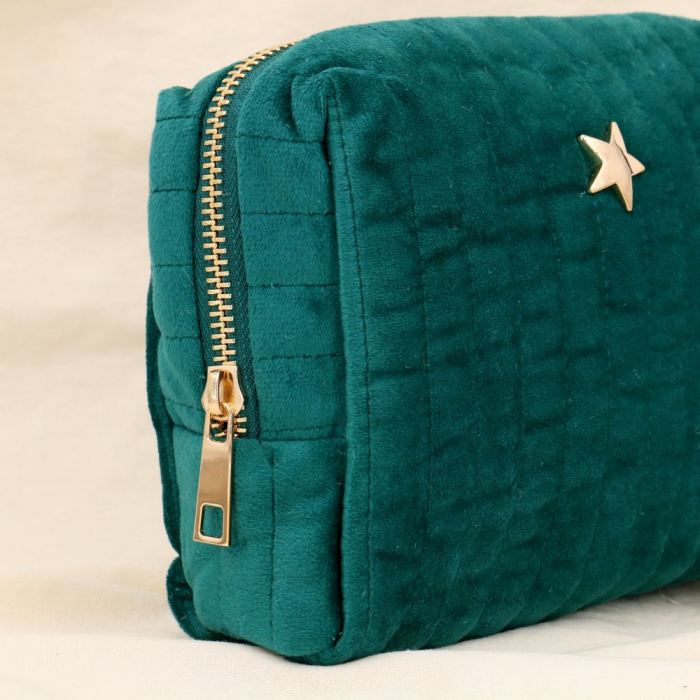 Pochette trousse maquillage velours matelassé étoile 0924501 vert