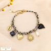 Bracelet cordon tressé coloré noué pampilles acier inoxydable 0224555 noir