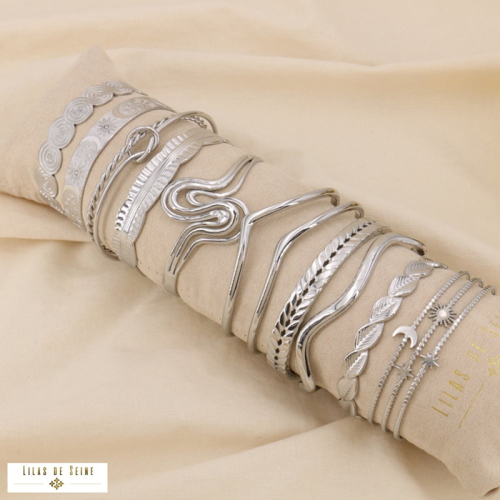 Ensemble 10 bracelets acier inoxydable jonc doré boudin inclus 0224570 argenté