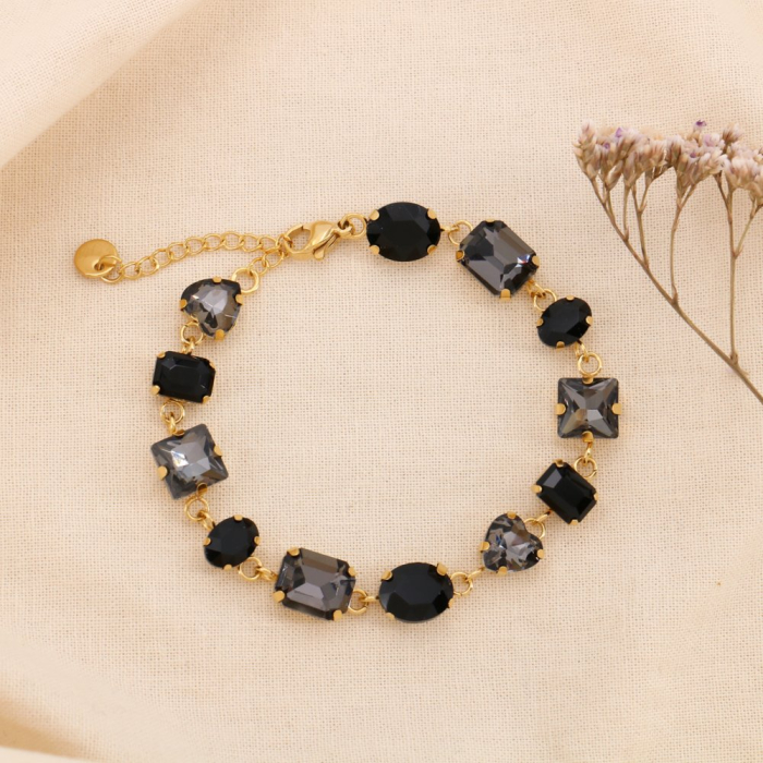 Bracelet acier inoxydable strass colorés soirée 0224579 noir