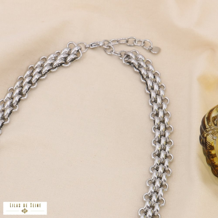 Collier double maille jaseron acier inoxydable 0124577 argenté