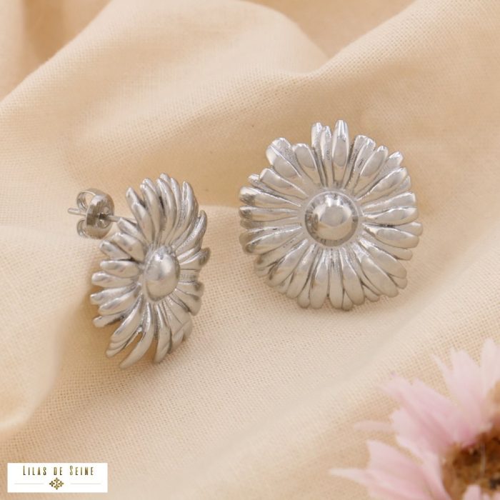 Boucles d'oreilles acier inoxydable design marguerite 0324607 argenté