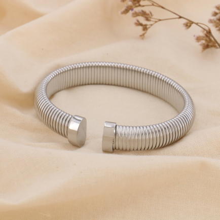 Bracelet manchette jonc ouvert acier inoxydable segmenté 0224595 argenté