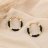 Boucles d'oreilles créoles style bambou acier inox. et émail 0324630 noir