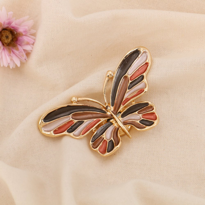 Broche aimantée papillon métal émail femme 0524514 marron