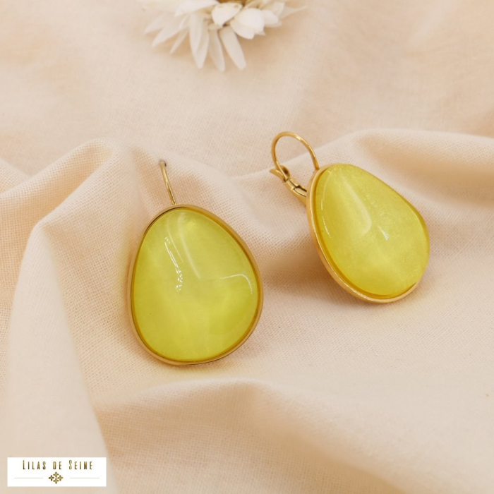 Boucles d’Oreilles Acier Inoxydable Galet Résine Colorée 0325001 jaune