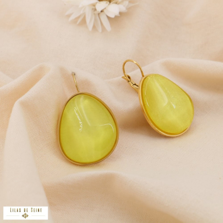 Boucles d’Oreilles Acier Inoxydable Galet Résine Colorée 0325001 jaune