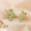 Boucles d’Oreilles Acier Inoxydable Duo de Fleurs en Émail 0325018 vert kaki