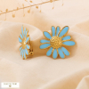 Boucles d’Oreilles Clip Acier Inoxydable Marguerite Émaillée 0325006 vert aqua