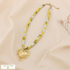 Collier Tissu Floral avec Pendentif Cœur Acier Doré 0125031 jaune