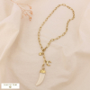 Collier Lariat Chaîne Acier Trombone Pendentif Corne Charms 0125007 naturel/beige