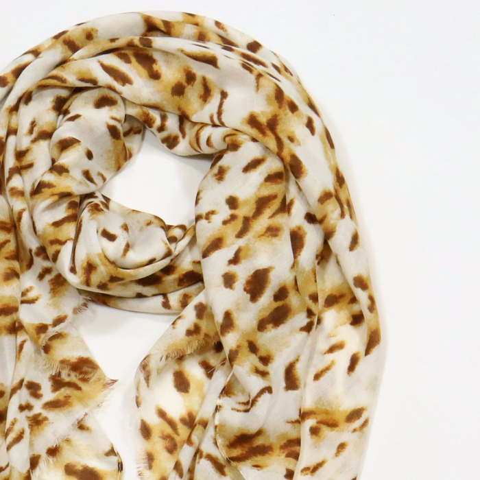 Foulard Mousseline Léger Coton Viscose Motif Léopard 0725014 marron