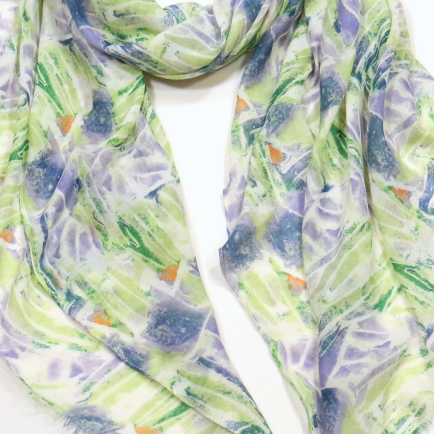 Foulard Mousseline Légère Coton Viscose Motif Abstrait Végétal 0725012 vert