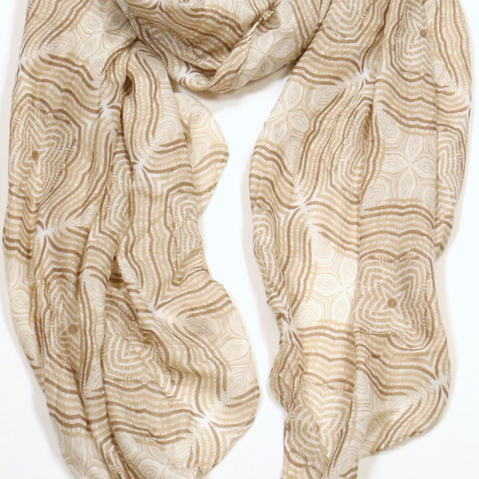 Foulard Mousseline Coton Viscose Motif Contemporain 0725010 naturel/beige