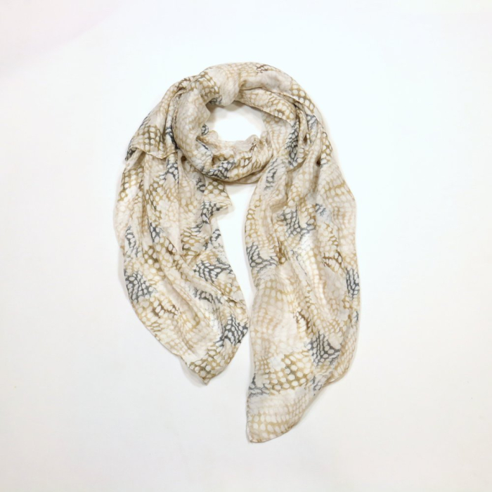 Foulard Mousseline Coton Viscose Motif Géométrique 0725006 naturel/beige