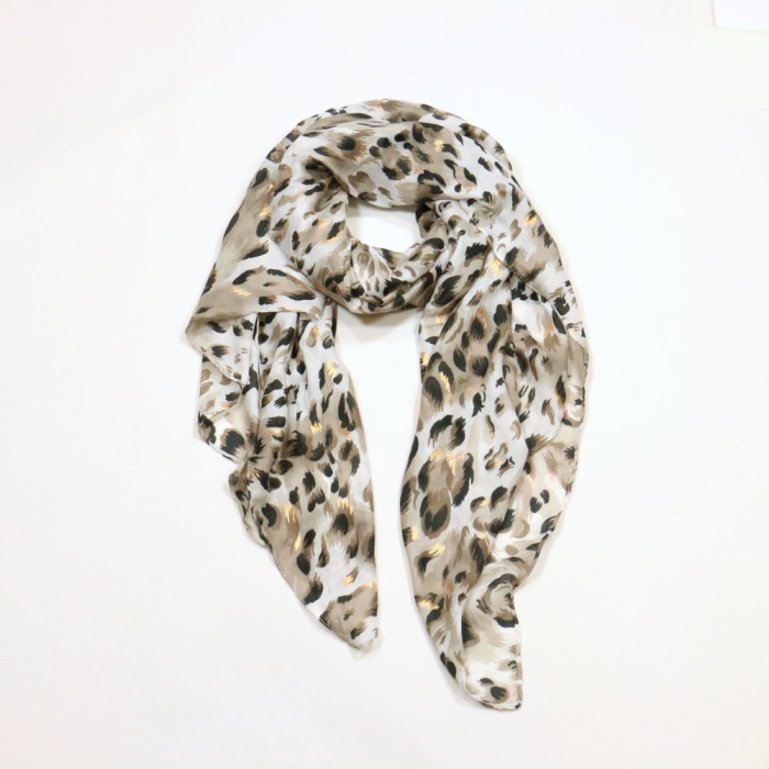 Foulard Mousseline Coton Viscose Motif Léopard 0725009 naturel/beige