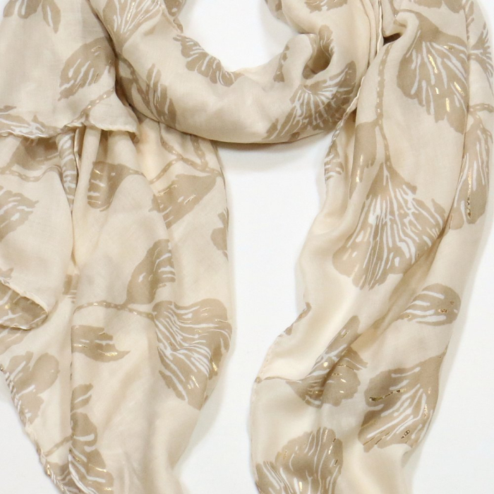 Foulard Mousseline Coton Viscose Motif Floral Scintillant 0725007 naturel/beige