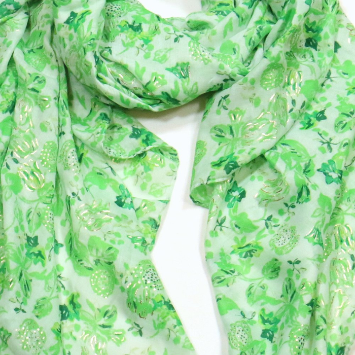 Foulard Mousseline Coton Viscose Imprimé Floral 0725005 vert