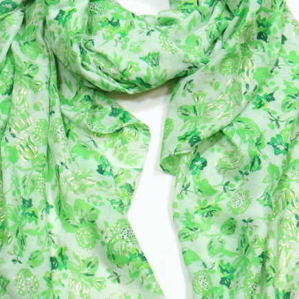 Foulard Mousseline Coton Viscose Imprimé Floral 0725005 vert