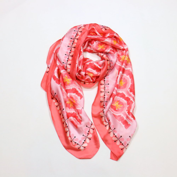 Foulard Soie Viscose Vague Etoile 0725001 rouge corail