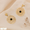 Boucles d’Oreilles Acier Fleur de Soleil Cabochon Pierre Nacre 0325016 noir