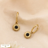 Mini-Créoles Acier Pendentifs Fleur Cabochons Pierre Nacre 0325013 noir