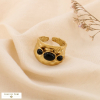 Bague réglable acier martelé 3 cabochons pierre ou nacre 0425036 noir