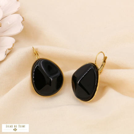 Boucles d’Oreilles Acier Inoxydable Galet Résine Colorée 0325001 noir