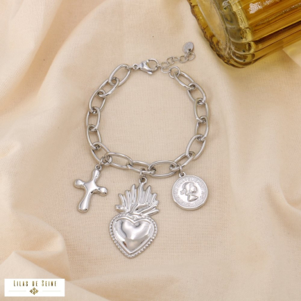 Bracelet Coeur Ex-Voto Charms Sacrés Acier Inoxydable 0225003 argenté