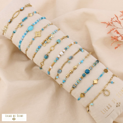 Ensemble 12 bracelets acier pierre trèfle soleil lune étoile 0225127 bleu