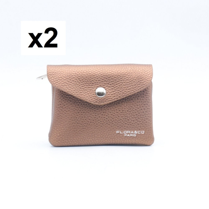Porte-monnaie X2 simili-cuir grainé Flora&Co 2 compartiments 0925004 marron